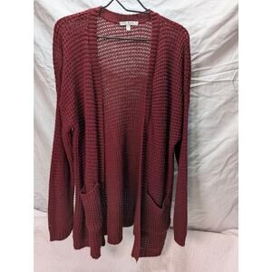 Say What? Cardigan Sweater Topper Deep Red Crochet Open Front - Boho Vibe